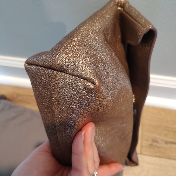 Mulberry Clemmie Twist Lock Clutch Bag Gold Metallic Leather Fold Over & Dustbag - Picture 10 of 16